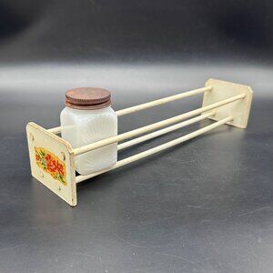 Vintage Wooden Spice Rack Mid Century Floral White Pink Roses Countertop As Is